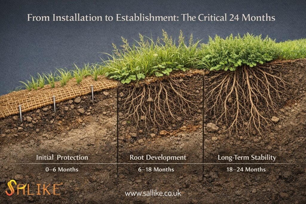 The First 24 Months: Why early vegetation establishment determines long-term slope stability